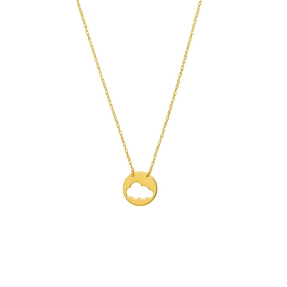 14K Solid Real yellow Gold Mini Disk Disc Cloud Necklace
